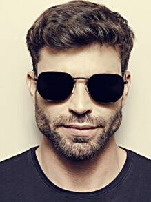 HEXAGONAL SUNGLASSES MEN SIZE L UV400 LENS - 黑色 - 查看 1