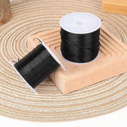 Dây thun đen 0,8mm, 10m/50m Sợi polyester co giãn Vòng tay Dây hạt Dây ren đàn hồi cho hạt đất sét Vòng tay Vòng cổ Trang sức Móc khóa Làm phần mở rộng tóc