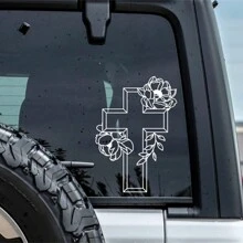 Car Cross Decal Faith Bumper Decal Cross Floral Sticker For Car,Laptop,Bottle Etc. - White - View 1