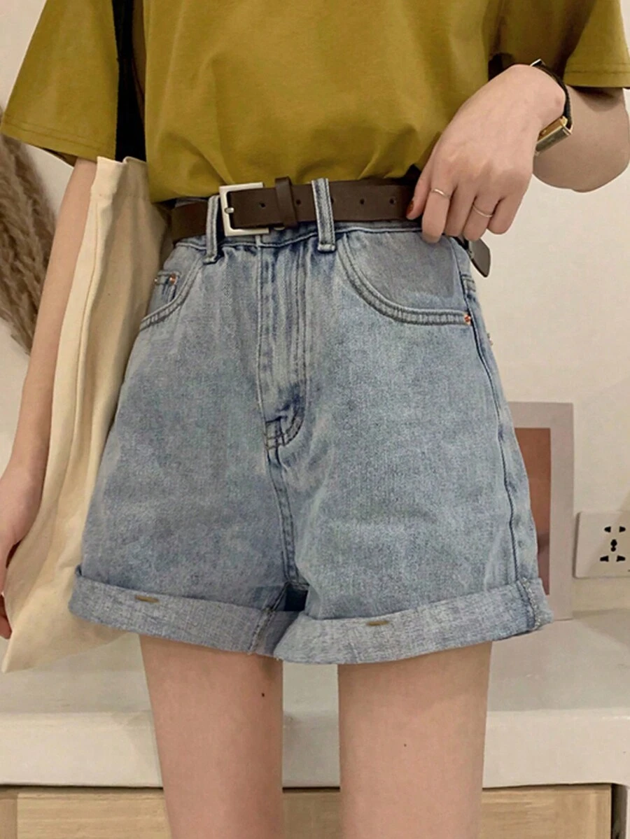 高腰滾邊牛仔短褲女款