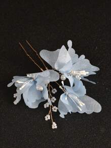 1pc Elegant Butterfly Petal Design Faux Pearl Hairpin, Bride Hair Accessories For Wedding & Formal Event Valentine's Day Accessories - Blue - View 2