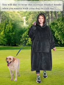 1 Pcs Sherpa Wearable Blanket Hoodie, Oversized Sherpa Fleece Sweatshirt Blanket With Giant Hood Pocket And Sleeves For Adult, Warm & Cozy Blanket Gifts For Women - 深灰色 - 查看 6