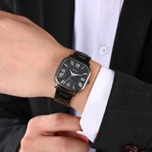 1 pieza Reloj de cuarzo cuadrado minimalista con correa de acero inoxidable para hombre, reloj de pulsera casual con números romanos, ideal para uso diario y regalo