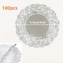 100入組銀色花紋紙質製杯墊，圓形抗油食品包裝紙，適用於烘焙、餐飲、燒烤、節慶裝飾，空氣炸鍋廚房空氣炸鍋墊、紙、通風炸鍋、空氣炸炊 - 銀色 - 查看 13