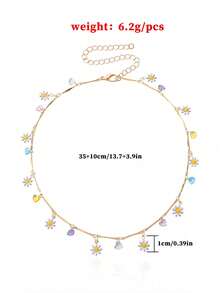 1入彩色寶石直鏈女士項鍊，極簡魅力手繪花朵吊墜飾品，日常佩戴 - 花 - 查看 8