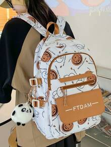 New Campus Backpack, Korean Minimalist School Bag For High School Students, Lightweight Book Bag With AccessorySchool Backpack,School Bag,School Bookbag,Big Backpack,Backpack School,Back To School BagsLarge Capacity,Portable,Lightweight,Laptop Compartment, Suitable For Teen Girls Women College Students, Perfect For Back To School,College,Middle School, High School,First Day Of School - Brown - View 1