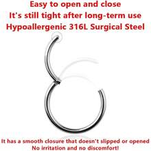 18g 防过敏 316L 不锈钢铰链鼻环，适合女性和男性，鼻钉，软骨环，雏菊耳环，耳环，开瓶器 - 银色 - 如圖所示 - 查看 5