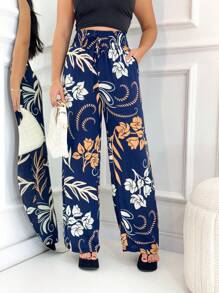 Duna Pantalona Pants Women's Fashion Printed Elastex Waistband - 藏蓝色 - 查看 4
