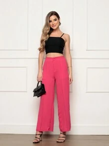 Women's Wide Leg Pants High Waist Does Not Wrinkle With Pockets Pantalona Tailoring - 玫紅色 - 查看 1