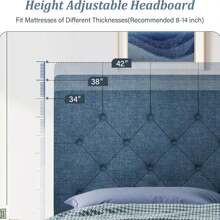 HOMBCK Upholstered  Bed Frame With Headboard, Linen Platform Bed  Frame With Wooden Slats Support,Twin/ Full/ Queen/ King,Pink/ White/ Blue/ Light Grey/ Dark Grey/ Black/ Cream - 藍色 - 查看 4