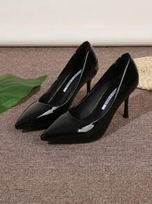 Zapatos de tacón alto de charol negro, nuevos tacones de aguja elegantes y sexy de punta fina para mujeres - Negro - Ver 4