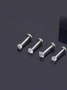 4 件/8 件/16G 不锈钢扁平心形氧化锆唇钉和 T 形耳钉，简约时尚唇环耳环，适合女士耳洞情人节