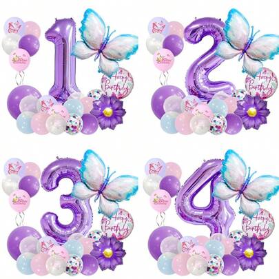 22pcs, Purple Butterfly Aluminum Film Balloon-Multi-Color Decoration Suit, Indoor And Party Activities- And Reusable Birthday, Graduation Season, Party Decoration Scene Layout Supplies To Take Pictures