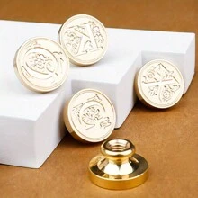 1 件个性化 2.5 厘米圆形蜡封印章 - 密封蜡印章头无手柄定制蜡封印章用于手工制作、信封、礼品包装毕业礼物和婚礼邀请函多功能、紧凑、密封、可重复使用时尚、复古、简约独特、定制圣诞装饰、个性化自墨印章、返校、学校用品 - 金色 - 查看 7