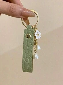 风铃草吊坠钥匙扣,白色铃兰链条钥匙扣,包包装饰,男女通用日式绿色风格清新简约纹理绿色皮绳,汽车钥匙挂件摆件可作为情人节、母亲节、教师节礼物 - 彩色 - 查看 3