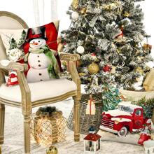 4pcs Christmas Themed Pillow Covers, Merry Christmas, Vintage Style, Santa Claus, Snowman, Red Car, Red House Decor Cushion Covers, For Christmas Living Room Bedroom Sofa Decoration, Pillow Inserts Not Included, Halloween, Halloween Decoration - Style a - View 7