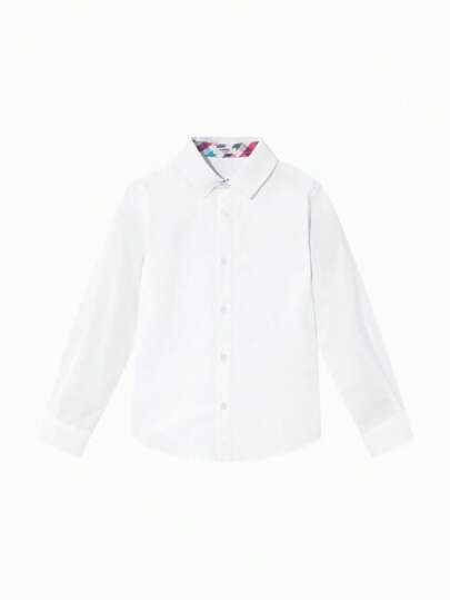 Balabala Kids Boys Long Sleeve Button-Down Shirt With Collar For School