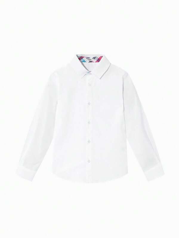 Balabala Kids Boys Long Sleeve Button-Down Shirt With Collar For School