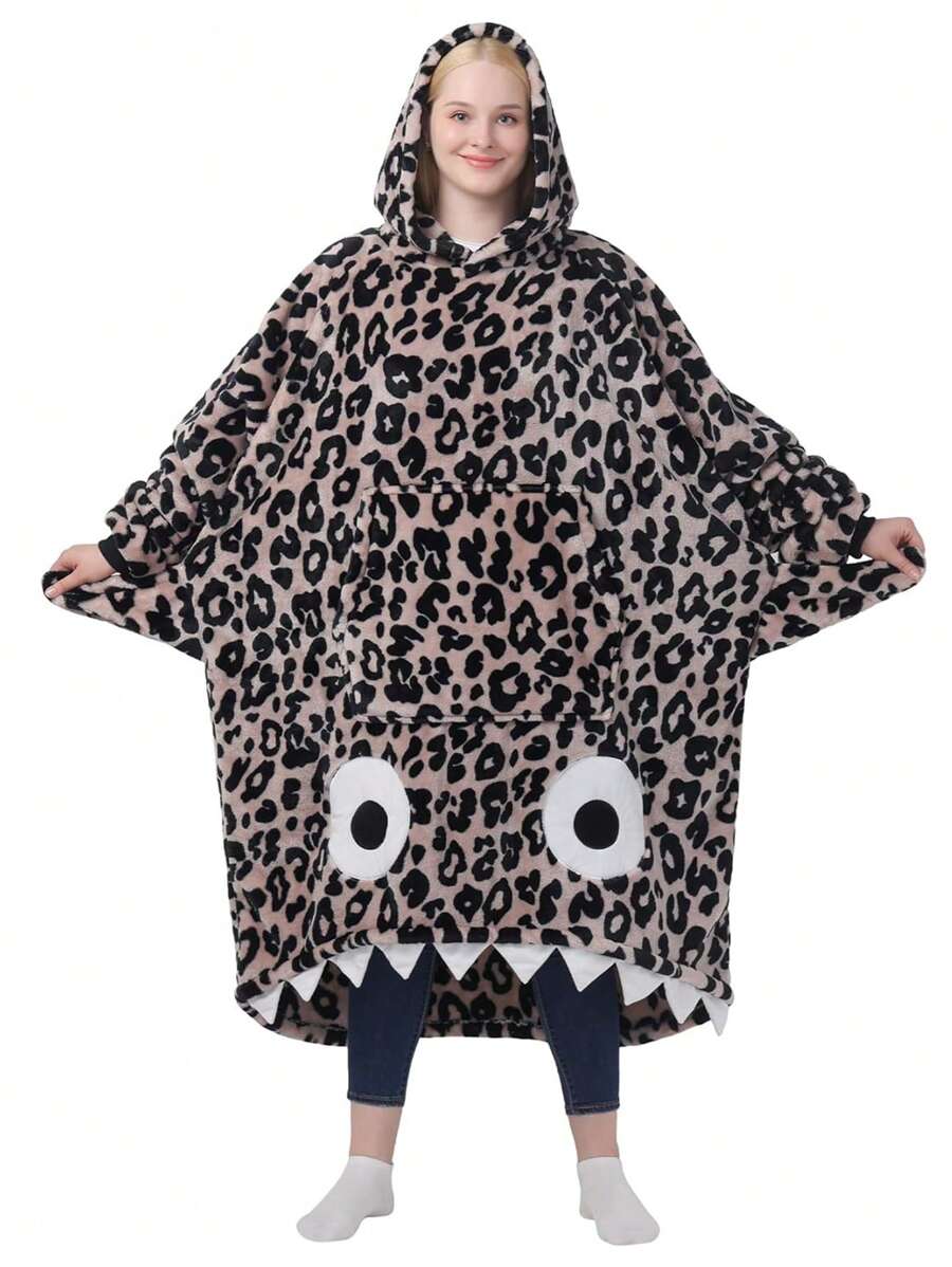Shark Hoodie Blanket For Adult, Shark Wearable Blanket Hoodie Gifts For Women Men, Funny Blanket With Sleeves Is Funny Gift, Hooded Blanket Shark Gifts - 豹 - 查看 1
