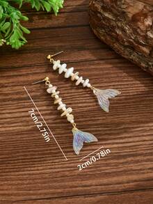 2 件时尚优雅的美人鱼尾巴形天然贝壳和人造珍珠 DIY 流苏耳环，适合女性度假和派对佩戴 - 魚尾形貝殼耳環 - 查看 5