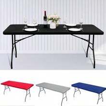 1 pièce de housse de table ajustée à moitié, nappe rectangulaire en polyester, options de couleurs multiples, ajustement élastique et ajusté, convient pour les tables pliantes de 4/6/8 pieds, lavable pour le pique-nique, le camping, l'intérieur et l'extérieur
