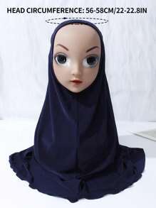 1pc Children Plain Sun Ion Warm Headscarf, Suitable For Outdoor & Daily Use - Navy Blue - View 3