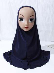 1pc Children Plain Sun Ion Warm Headscarf, Suitable For Outdoor & Daily Use - Navy Blue - View 2