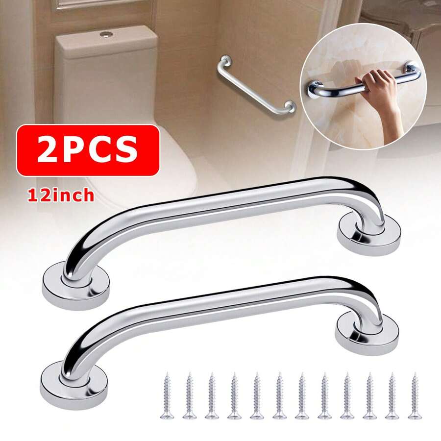 Dazone 2 件不锈钢扶手浴室安全无障碍淋浴浴缸马桶扶手手柄支撑老人孕妇防滑浴缸把手平衡杆 30CM/12" 40CM/16" 50CM/20" 壁挂式带螺丝家居浴室装饰浴室配件浴室收纳夏季返校收纳 - 30公分 - 查看 1