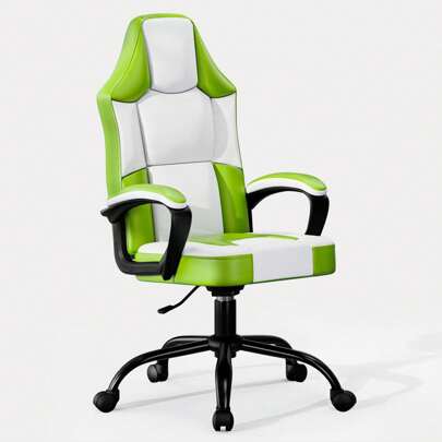 Silla para Juegos, Silla de Oficina Ergonómica con Brazos Acolchados, Cómoda Silla para Computadora Silla de Escritorio con Asiento Giratorio, Sillas de Videojuegos de PU Sillas Gamer para Adultos, Mujeres y Hombres