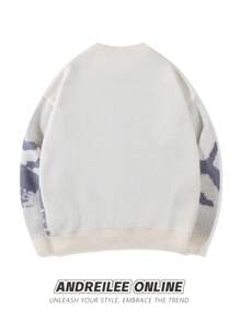 Men's Asymmetrical Abstract Pattern Colorblock Long Sleeve Casual Loose Fit Pullover Sweater, Suitable For Spring, Autumn And Winter - Apricot - View 4