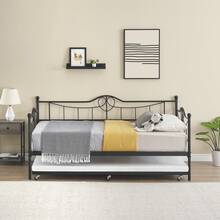Twin Daybed With Trundle, Metal Day Beds Twin Size, Sofa Bed For Living Room And Guest Room - Black - View 3