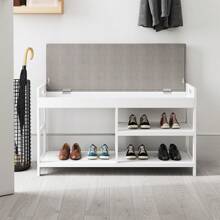 LIVINGANDHOME Living And Home 2-Tier Wood Shoe Storage Bench With Padded Seat - White - View 2