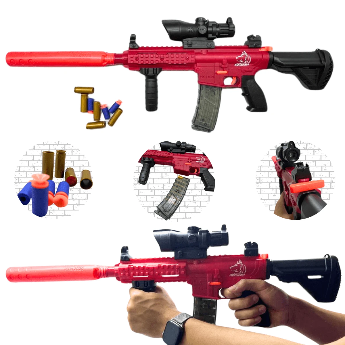 Toy Automatic Nerf Dart Launcher Rifle Machine Gun - Red - View 1