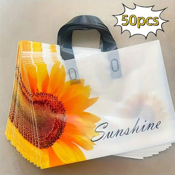 50 Pieces Of Vibrant Sunflower Pattern Gift Bags - Reusable Plastic Tote Bags Suitable For Shopping, Parties, And Special Occasions - Perfect For Weddings, Birthday Parties, Holiday Decorations, Halloween Gift Bags, Christmas Gift Bags,Christmas