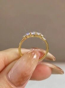 ESBERRY Nhẫn đính hôn/cưới thanh lịch, chất liệu bạc S925 cao cấp dành cho nữ, nhẫn hứa hẹn/nhẫn vĩnh cửu, món quà trang sức tinh tế. - Vàng - Xem 5