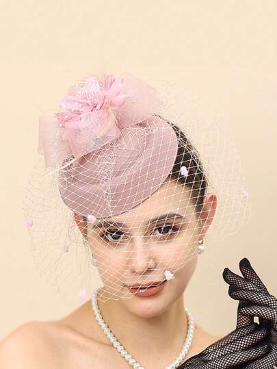 قطعة واحدة من قبعة نساء سباق كنتاكي ديربي وقبعة الشاي مع الحجاب والريشة