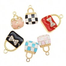 6Pcs Enamel Women Purse Bag Charms Pendant For Jewelry Bracelet Making Craft Findings Bulk