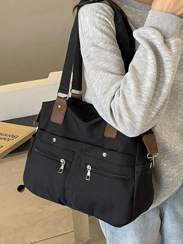 In 2024, The New Fashion Classic Joker Solid Color Large-Capacity Multi-Pocket Contrasting Hand Bill Of Lading Design Leisure Canvas Messenger Bag Is Suitable For Traveling On Campus., Preppy Book Bag For Book Week Large Capacity, Waterproof, Lightweight, Portable, Classic Casual, Suitable For Teen Girls Women College Students, Perfect For Back To School, First Day Of School, Middle School, High School, Tote Bags For Women, College Essentials