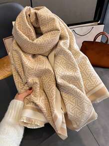 FADZOYLE 1件装女士复古流苏提花仿羊绒手感保暖柔软时尚大号披肩围巾，加大码空调沙发毯围巾披肩，适合日常使用、优雅晚装、旅行、办公、婚礼及送礼，适合学校秋冬季节穿着。 - 圍巾 - 查看 5