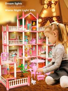 Bộ đồ chơi lâu đài công chúa cho trẻ em, Nhà búp bê cho bé gái, Nhà búp bê lắp ráp tự làm, Bộ đồ chơi xây dựng quà tặng - Nhiều màu - Xem 2