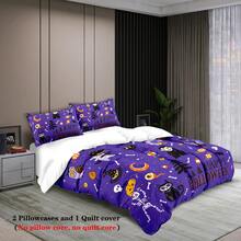 3 件套万圣节快乐主题图案印花时尚床上用品套装，1*羽绒被套+2*枕套，双人羽绒被床上用品套装，特大号床、情侣床或单人床，适合男孩、女孩和青少年的卧室、客房、酒店 - MMC-SJT0077 - 查看 4