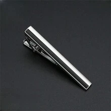 1 件时尚黑色领带夹，银色简约线条设计，多种款式适合男士