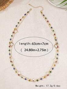 1pc Hollow Clover Pendant Long Chain Vintage Elegant Women's Necklace, European And American Style - Yellow Gold - View 5