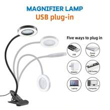 1 pieza Lámpara de aumento de alta definición de 5X con clip, iluminación LED ajustable, lámpara de escritorio con cuello de cisne alimentada por USB - Luz de abrazadera de manguera universal - Ver 3