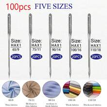 100 قطعة إبر ماكينة خياطة وملحقاتها ، تناسب جميع ماكينات الخياطة مثل سنجر وبرذر وجانوم وفارماكس ، بمقاسات إبر HAX1 65/9 ، 75/11 ، 90/14 ، 100/16 ، 110/18 (ألوان وأنماط عشوائية لصندوق التخزين والمسطرة)