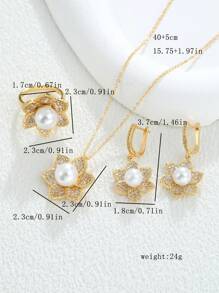 Bộ trang sức sang trọng thời trang 4 món với đá Zirconia Micro, hoa tai hoa hướng dương bằng vàng 18K, vòng cổ, nhẫn, phụ kiện cô dâu cho tiệc cưới - Vàng - Xem 4