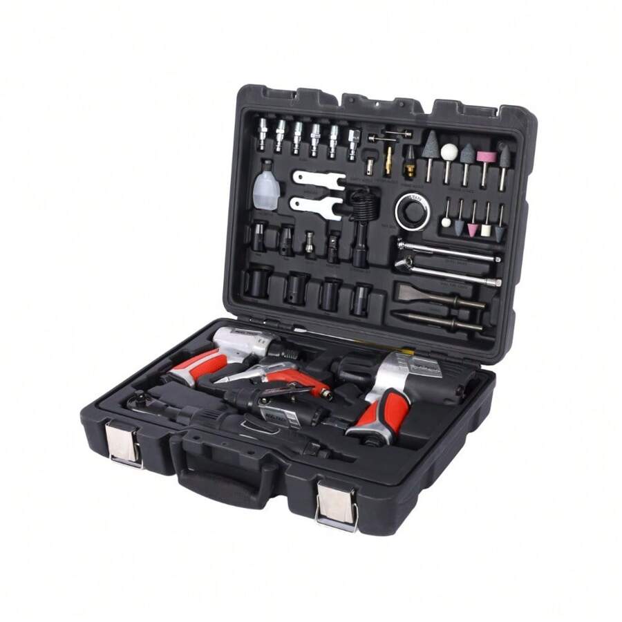 44Piece Professional Air Tool Accessory Kit) Impact Wrench, Air Ratchet, Die Grinder, Blow