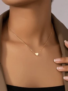 愛心掛飾項鍊 - 金黃色 - 查看 1