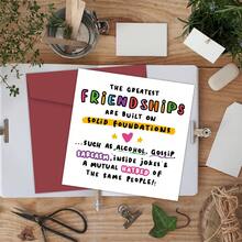 1pc Humorous Friendship Birthday Card With Envelope - Perfect For Best Friends, 'The Greatest Friendships Are Built On Solid Foundations' Message Friend Birthday Card - Multicolor - View 5