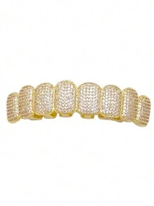 1 cái/2 chiếc 18K Mạ Vàng Halloween Hip Hop Đính Đá Cubic Zirconia Sáng Bóng Răng Khuôn Răng, Khuôn Răng 8 Răng Trên & Dưới Với Bộ Micro CZ, Trang Sức Răng Có Thể Tháo Rời & Điều Chỉnh Cho Nam Và Nữ - Nhiều màu - Xem 11
